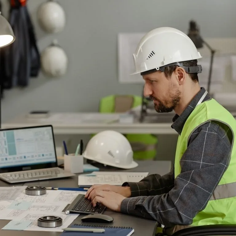 Professional worker using a helmet